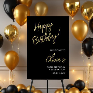 Birthday Celebration Gold and Black Script Foam Board
