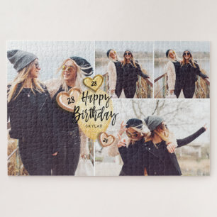 Birthday Celebration Gold Balloon Photo Collage Jigsaw Puzzle