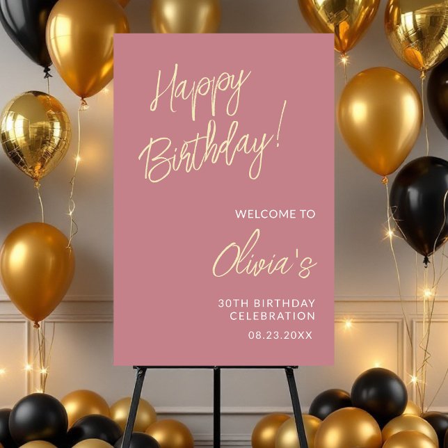 Birthday Celebration Gold Dusty Pink Script Foam Board (Creator Uploaded)