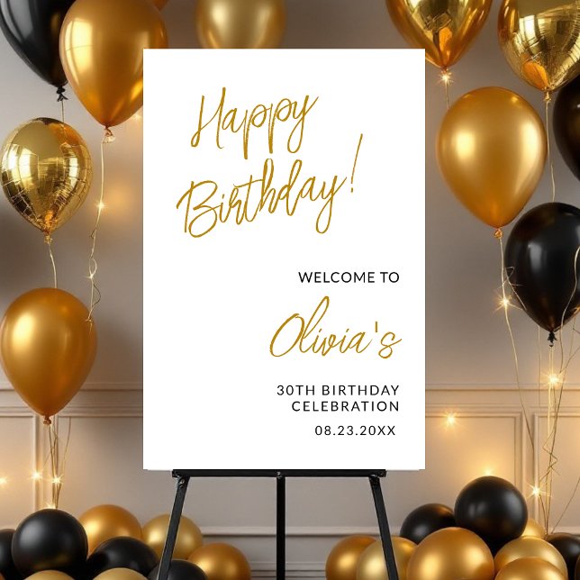 Birthday Celebration Gold White Script Foam Board (Creator Uploaded)