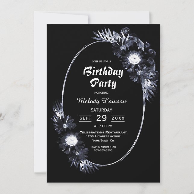 Birthday Celebration Moody Black Floral Party Invitation (Front)