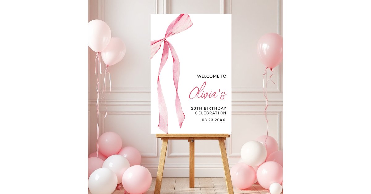 Present Ribbon Script Birthday Celebration Pink Bow Ribbon Script Foam Board | Zazzle