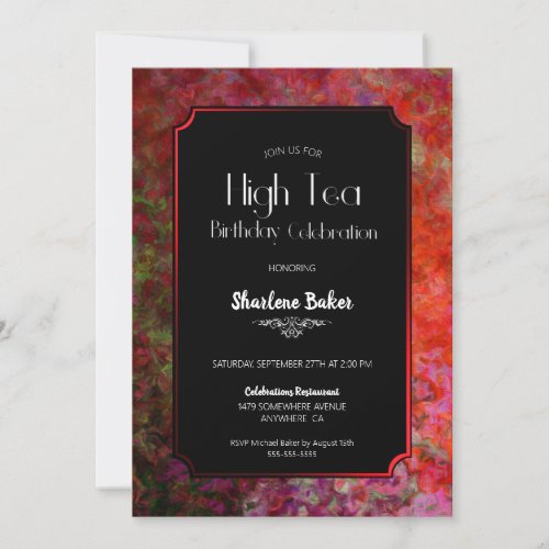 Birthday Celebration Red and Black High Tea Invitation