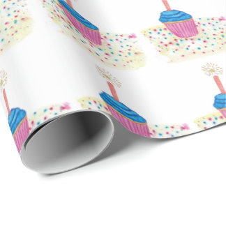 Birthday Celebration Star Candle Cupcakes Wrapping Paper