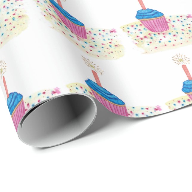 Birthday Celebration Star Candle Cupcakes Wrapping Paper (Roll Corner)