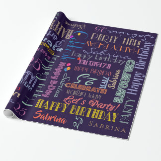 Birthday Celebration! Typography Custom NAME  AGE Wrapping Paper