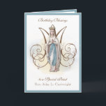 Birthday Celebration Virgin Mary Lourdes Card<br><div class="desc">This is a beautiful traditional Catholic customized image of the Blessed Virgin Mary,  Our Lady of Lourdes overlaid on a Marian "M".  All text and fonts may be modified to suit the occasion and recipient.</div>