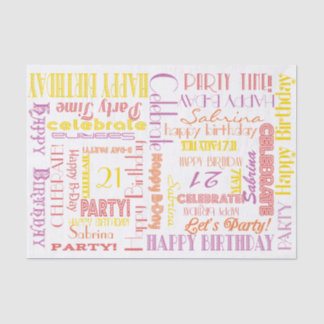Birthday Celebration! Warm Pastels NAME and AGE Tissue Paper