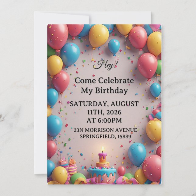 Birthday Celebration With Balloons Invitation (Front)