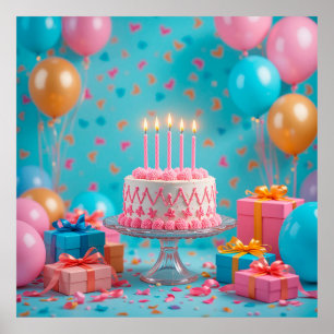 Birthday Celebration With Candlelit Cake Poster