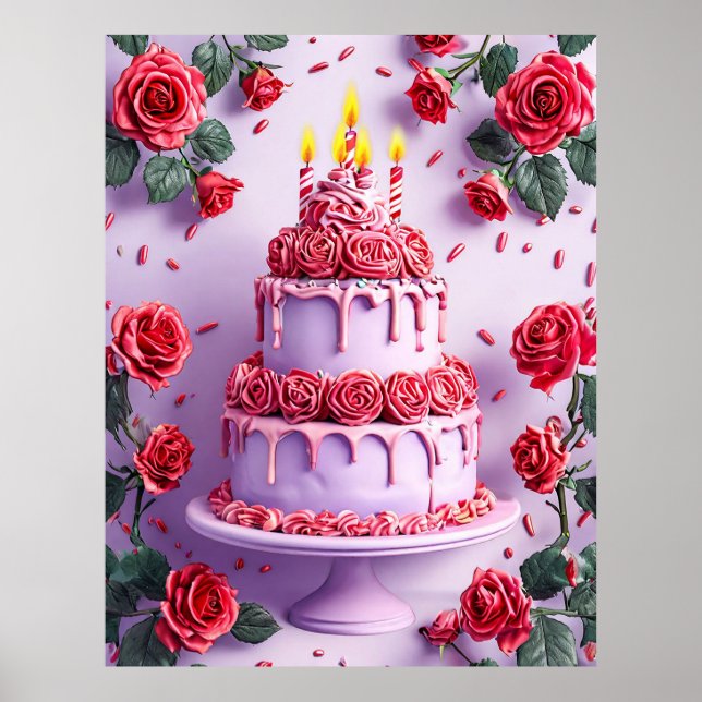 Birthday Celebration With Candlelit Cake Poster (Front)