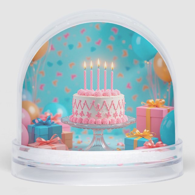 Birthday Celebration With Candlelit Cake Snow Globe (Front)