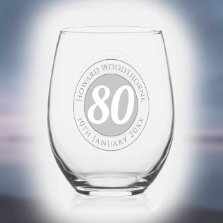 Birthday Celebration with Name, Age, & Birthday Stemless Wine Glass