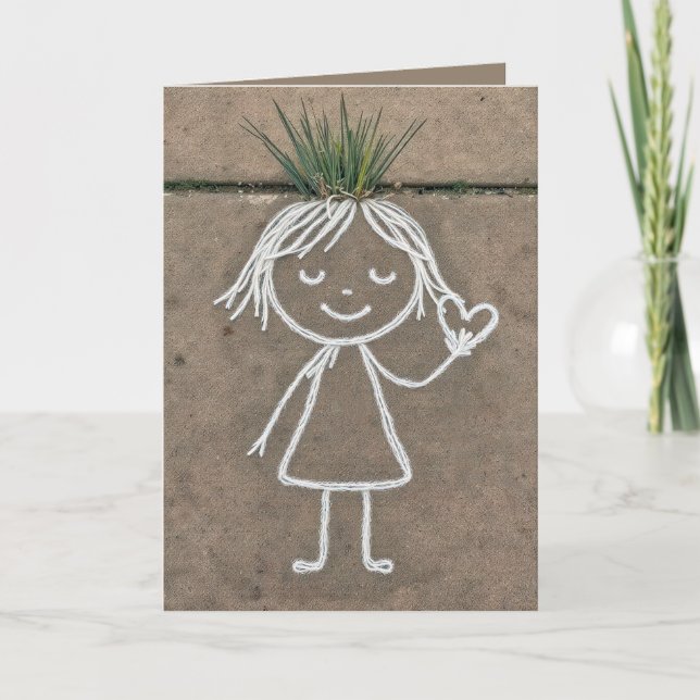 Birthday Chalk Art Girl With a Heart Card (Front)