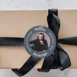 Birthday charcoal gray photo man myth legend classic round sticker<br><div class="desc">A charcoal gray background.   Text: The Man,  The Myth,  The Legend. Personalize and add his name,  age and photo.</div>