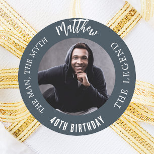 Birthday charcoal gray photo man myth legend classic round sticker