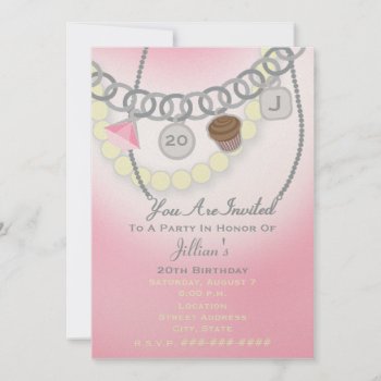 Birthday Charm Bracelet & Pearls Jewelry Invite by thepinkschoolhouse at Zazzle