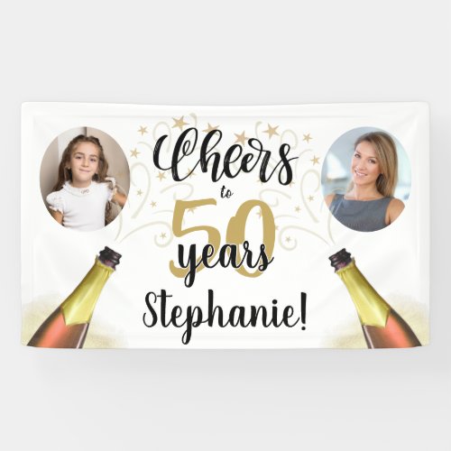 Birthday CHEERS TO  YEARS Black Gold 2 Photo Banner