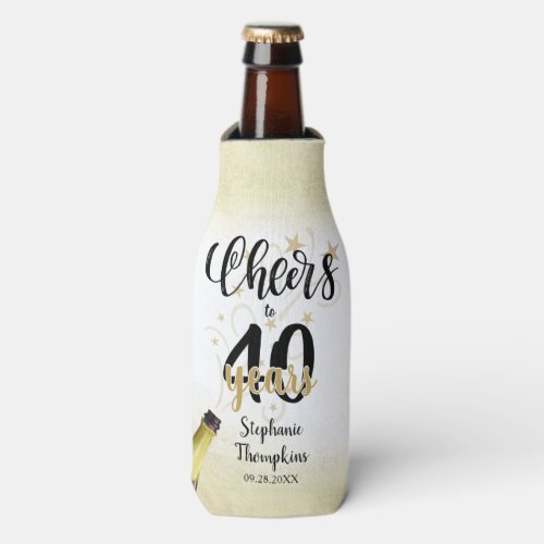 Birthday CHEERS TO  YEARS Black Gold Script Bottle Cooler