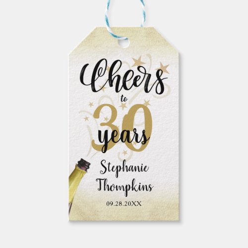 Birthday CHEERS TO  YEARS Black Gold Script Gift Tags