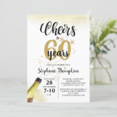 Birthday CHEERS TO # YEARS Black Gold Script Invitation (Standing Front)