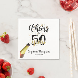 Birthday CHEERS TO # YEARS Black Gold Script Napkins