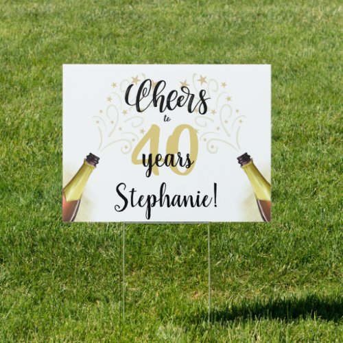 Birthday CHEERS TO  YEARS Black Gold Script Sign