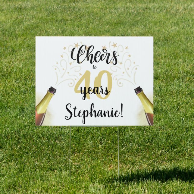 Birthday CHEERS TO # YEARS Black Gold Script Sign (Insitu)