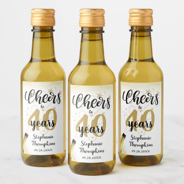 Birthday CHEERS TO # YEARS Black Gold Script Wine Label (Bottles)