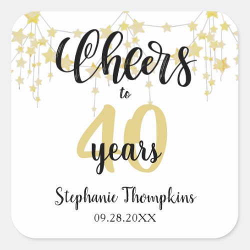 Birthday CHEERS TO  YEARS Black Gold Stars Script Square Sticker