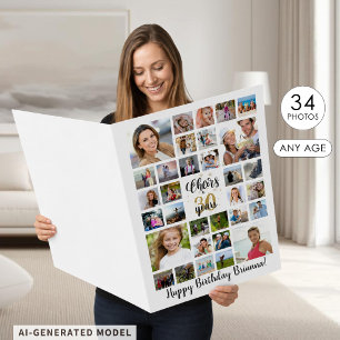 Birthday CHEERS TO YEARS Photo Collage Black Gold Card