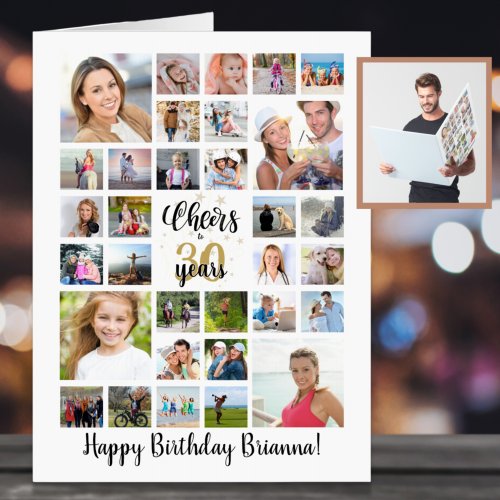 Birthday CHEERS TO YEARS Photo Collage Black Gold Card
