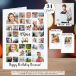 Birthday CHEERS TO YEARS Photo Collage Black Gold Card<br><div class="desc">Celebrate any age birthday with BIG memories on a BIG photo collage greeting card utilizing this easy-to-upload template with 32 pictures on the cover and 2 pictures inside (total of 34 images). The design features a black and gold modern calligraphy script title design that says CHEERS TO # YEARS (shown...</div>