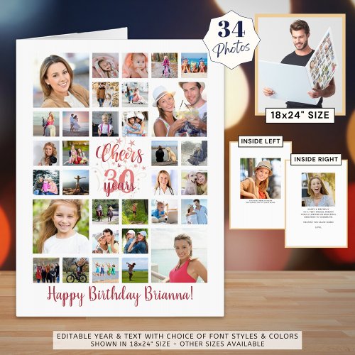 Birthday CHEERS TO YEARS Photo Collage Rose Gold Card