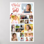 Birthday CHEERS TO YEARS Rose Gold 18 Photos Poster<br><div class="desc">Celebrate any age birthday for her with photo memories utilizing this easy-to-upload photo collage template with 18 pictures through the years and the title CHEERS TO # YEARS in a modern, rose gold calligraphy script typography and your custom text. The sample shows age 50 but can be changed to any...</div>