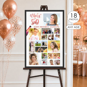 Birthday CHEERS TO YEARS Rose Gold 18 Photos Poster