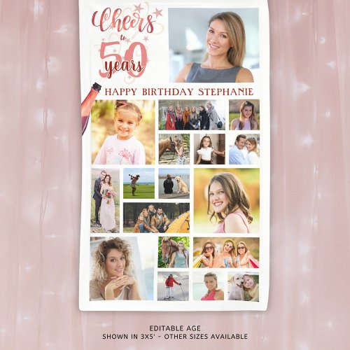 Birthday CHEERS TO  YEARS Rose Gold Photo Collage Banner