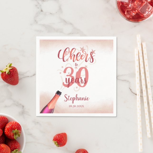 Birthday CHEERS TO # YEARS Rose Gold Script Napkins (Insitu)