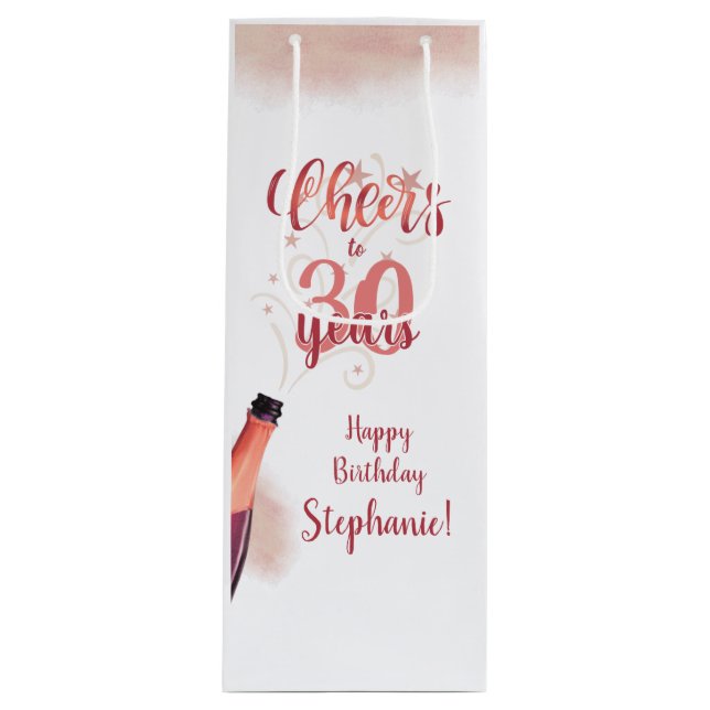 Birthday CHEERS TO YEARS Rose Gold Script Wine Gift Bag (Front)