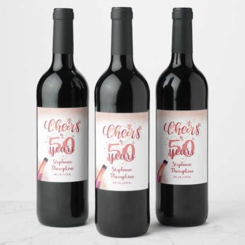 Birthday CHEERS TO  YEARS Rose Gold Script Wine Label