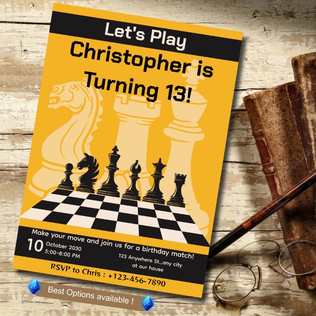 Birthday Chess Party Invitation Fun Game Theme (Creator Uploaded)