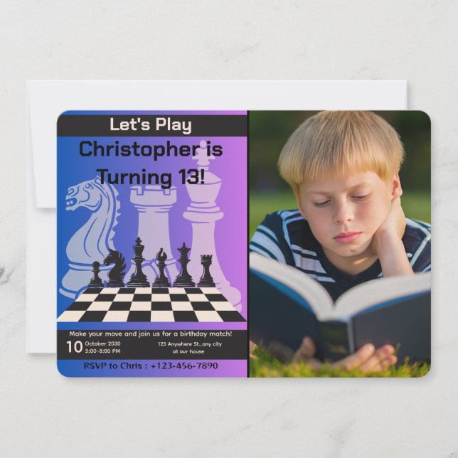 Birthday Chess Party Invitation personalized photo (Front)