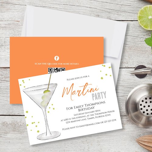Birthday Chic Adult Watercolor Martini Cocktail Invitation