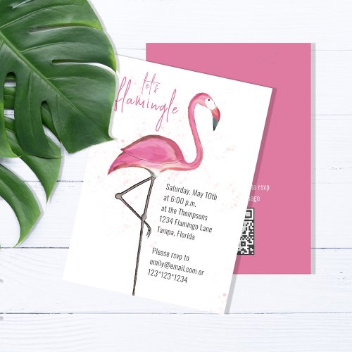 Birthday Chic Cute Watercolor Pretty Pink Flamingo Invitation