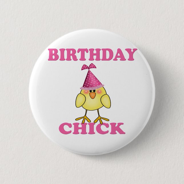 Birthday chick pinback button (Front)
