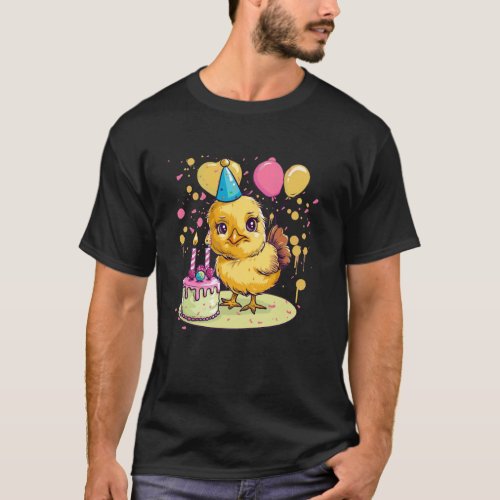 Birthday Chicken with Balloons and Party Hat Costu T-Shirt
