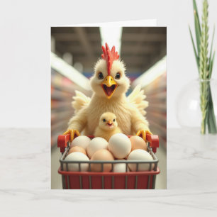 Birthday Chicken With Eggs In a Shopping Cart Card
