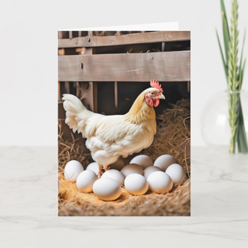 Birthday Chicken With White Eggs Card