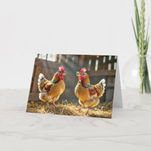 Birthday Chickens Wearing Glasses In a Sunny Barn Card