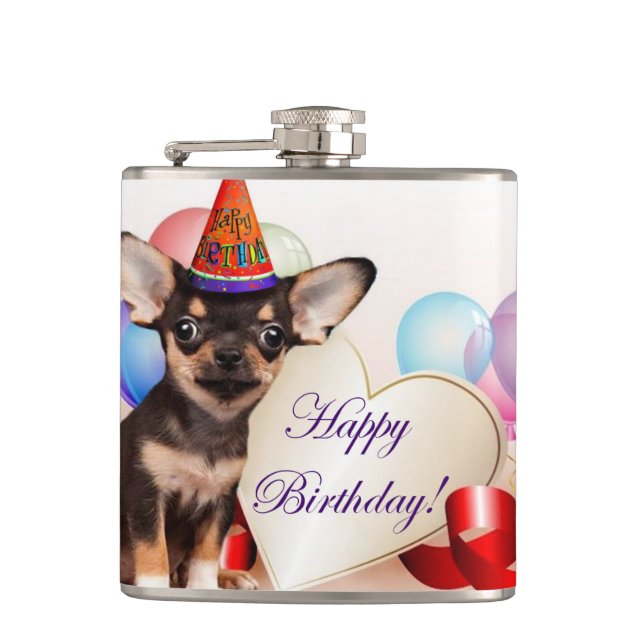 Birthday Chihuahua Dog Flask (Front)